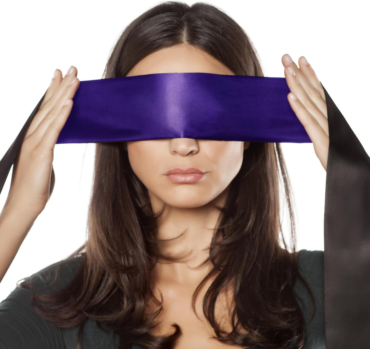 FRESHME Satin Eye Mask - Breathable Sleep Mask Adjustable Soft Eye Cover Blindfold for Yoga Valentine's Day Gift Travel Nap Night Sleep Eye Mask for Women Men Side Sleeper Black and Purple 160cm/63in image 4