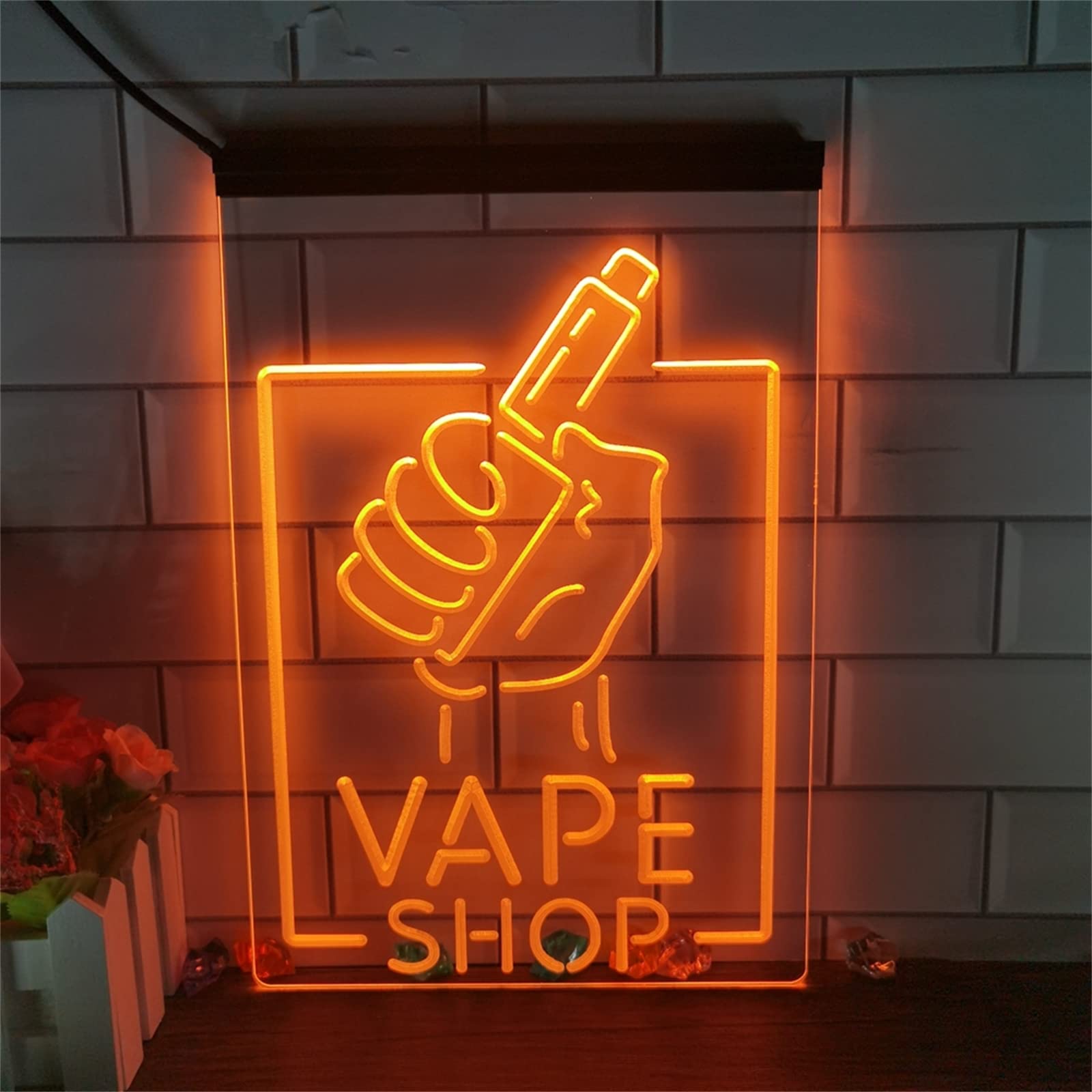 REWIS Vape Shop LED Neon Sign, Custom USB Powered 3D Engraving Neon Lights with Dimmer, for Bar Hookah Shisha Shop Wall Hanging Dimmable Decorative,Orange,40x30cm