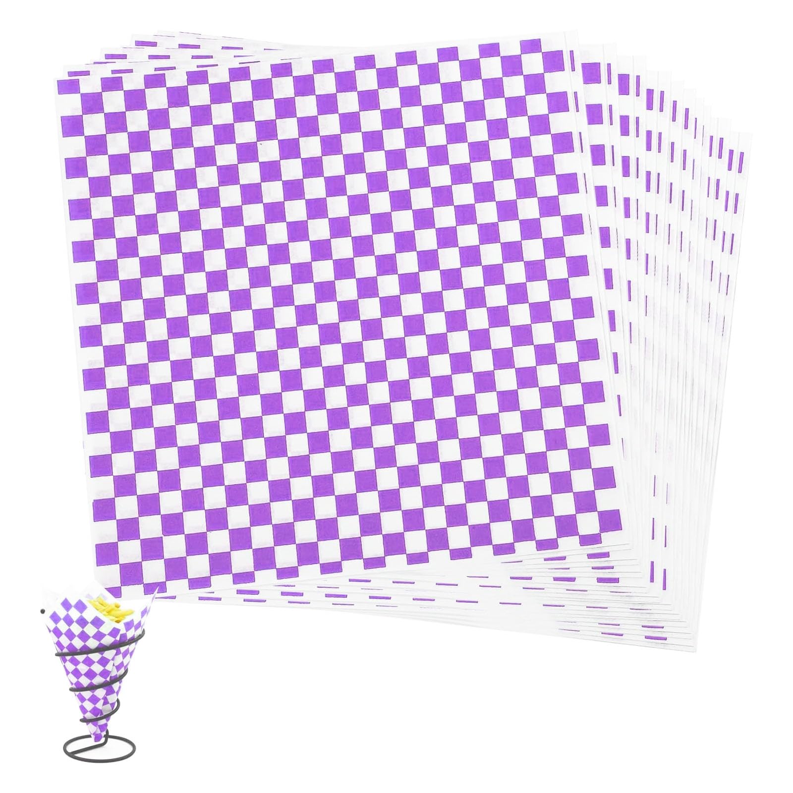 Food Grade Wrap Paper, 100 Sheets Greaseproof Paper Sheets, Oil-Proof Wrapping Wax Tissue, Waterproof Checkered Burger pad for Deli Sandwich Cakes Cheese(26x28cm Purple)
