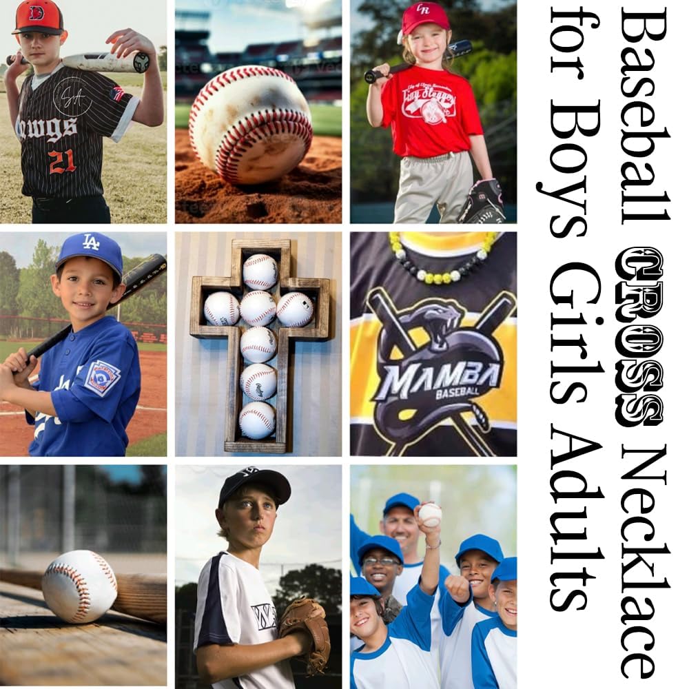 Collar de Béisbol con Cruz para Niños, Collar de Cuentas Deportivo para Niños y Adolescentes, Collares de Béisbol para niños y Chicas, Regalos de Béisbol para Niño, Collar con Cruz de Béisbol Juvenil