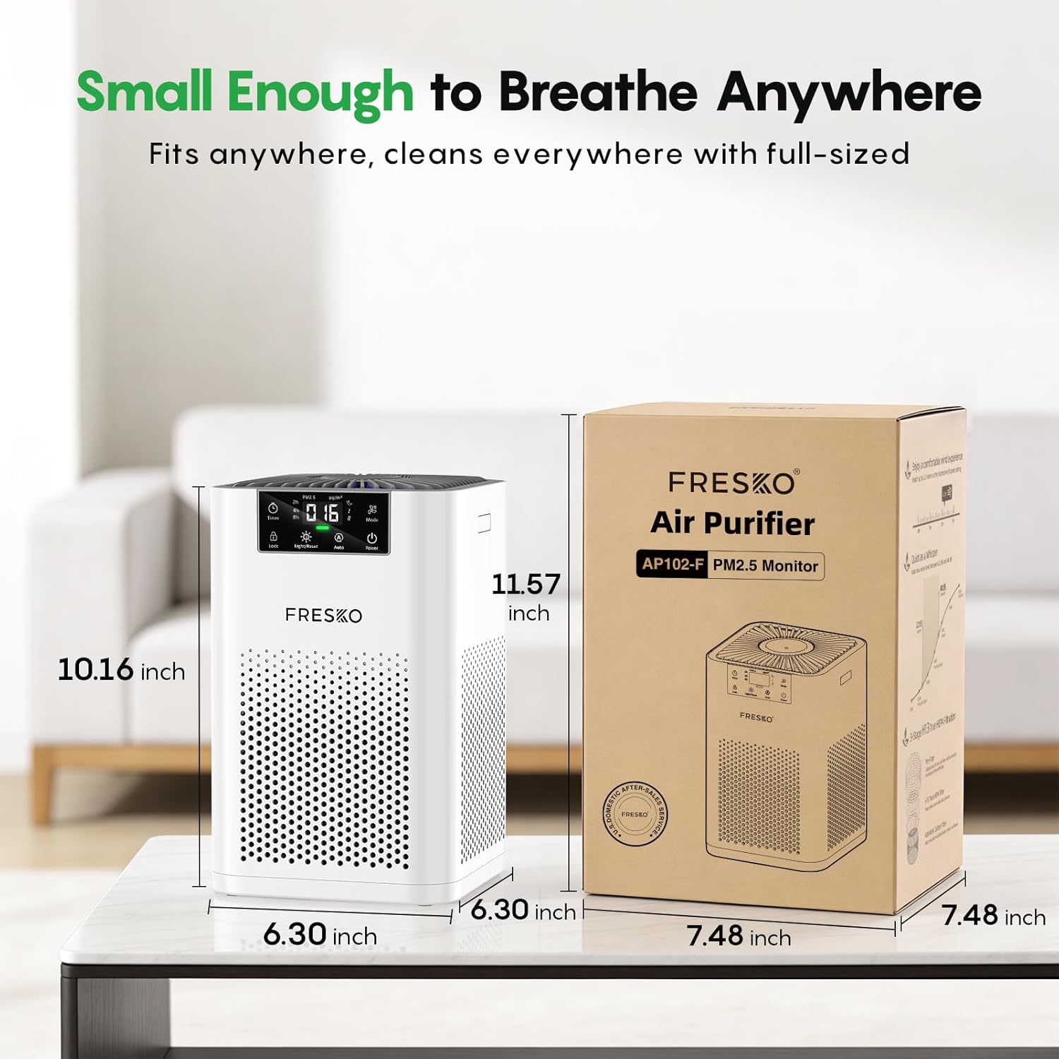 FRESKO Small Air Purifier for Bedroom, H13 True HEPA Filter Quiet Air Cleaner with Night Light, Aromatherapy, Sleep Mode, Real-Time PM2.5 Display & 360° Airflow, for Odors, Smoke in Home & Office