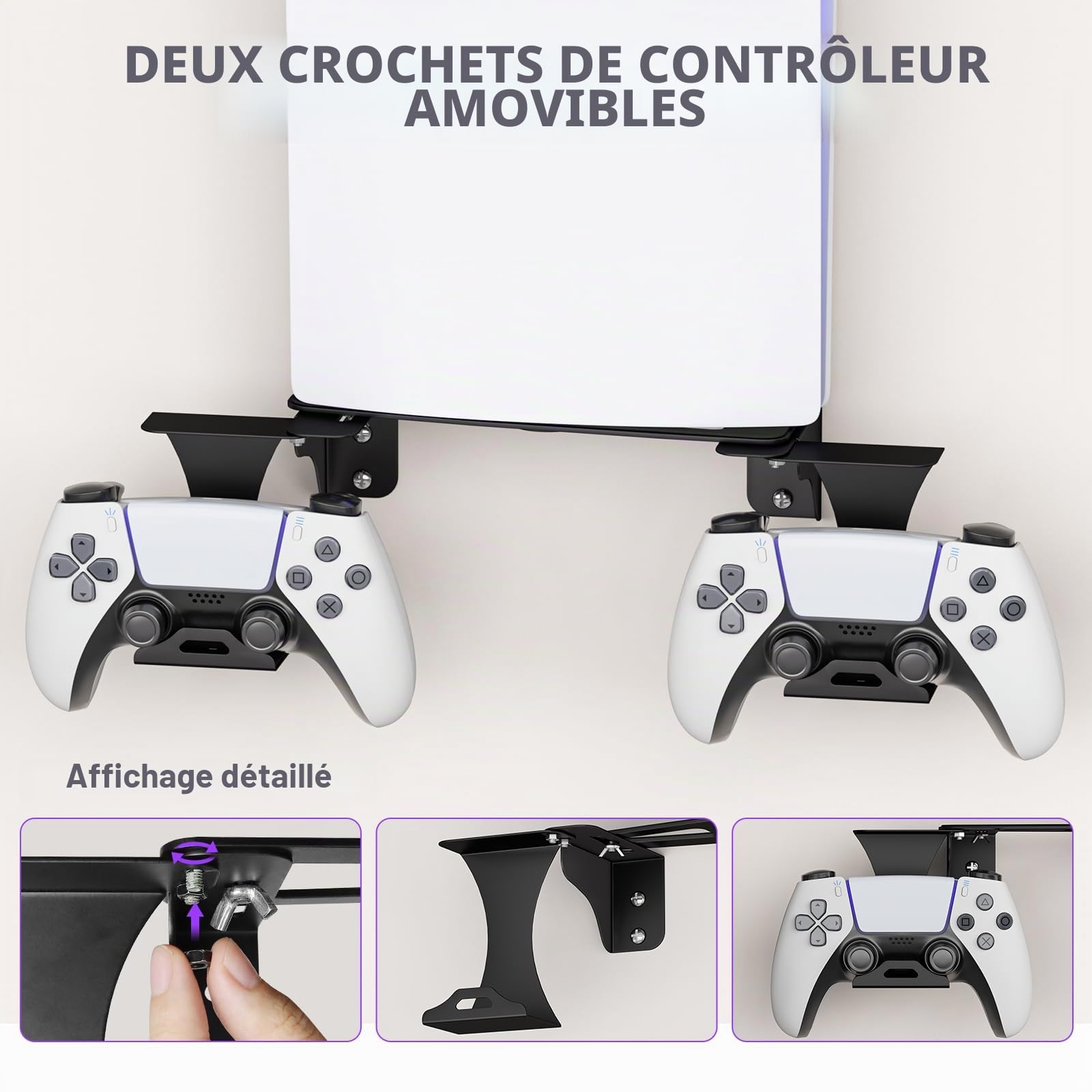 Support Mural Réglable pour PS5, avec Support de Poignée et Support pour Casque, Socle en Métal, Uniquement pour Consoles PS5, Compatible avec PlayStation 5 Disc et éditions Numériques, Noir