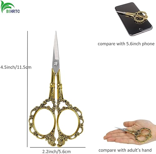 Miniatura 2 de Tijeras vintage BIHRTC estilo europeo para bordado, costura, artesanías, trabajos de arte y uso diario, Dorado