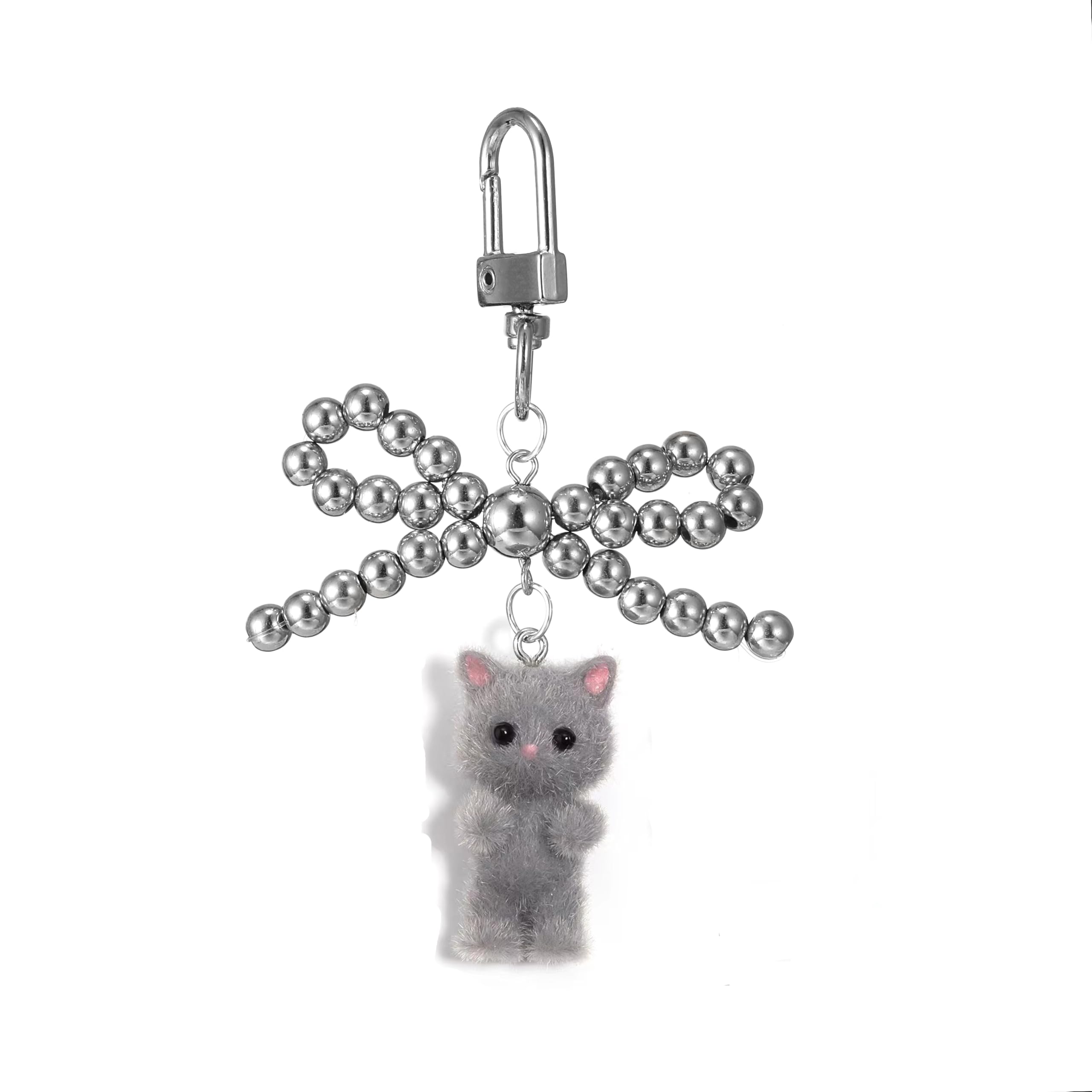 XLMCWT Cute Cat Keychain Kawaii Y2k Pink Bow Pearl Aesthetic Cat Keychain Bag Backpack Charms