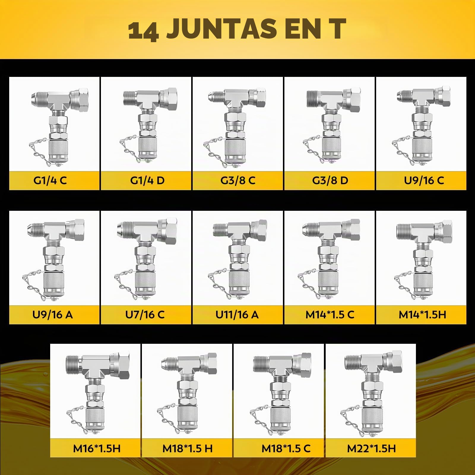 CGOLDENWALL Kit de Prueba de Presión Hidráulica, 5 Manómetros (10/100/250/400/600 bar), 13 Accesorios, 14 Conectores en T, 5 Mangueras, para Excavadoras/Construcción/Maquinaria/Minería
