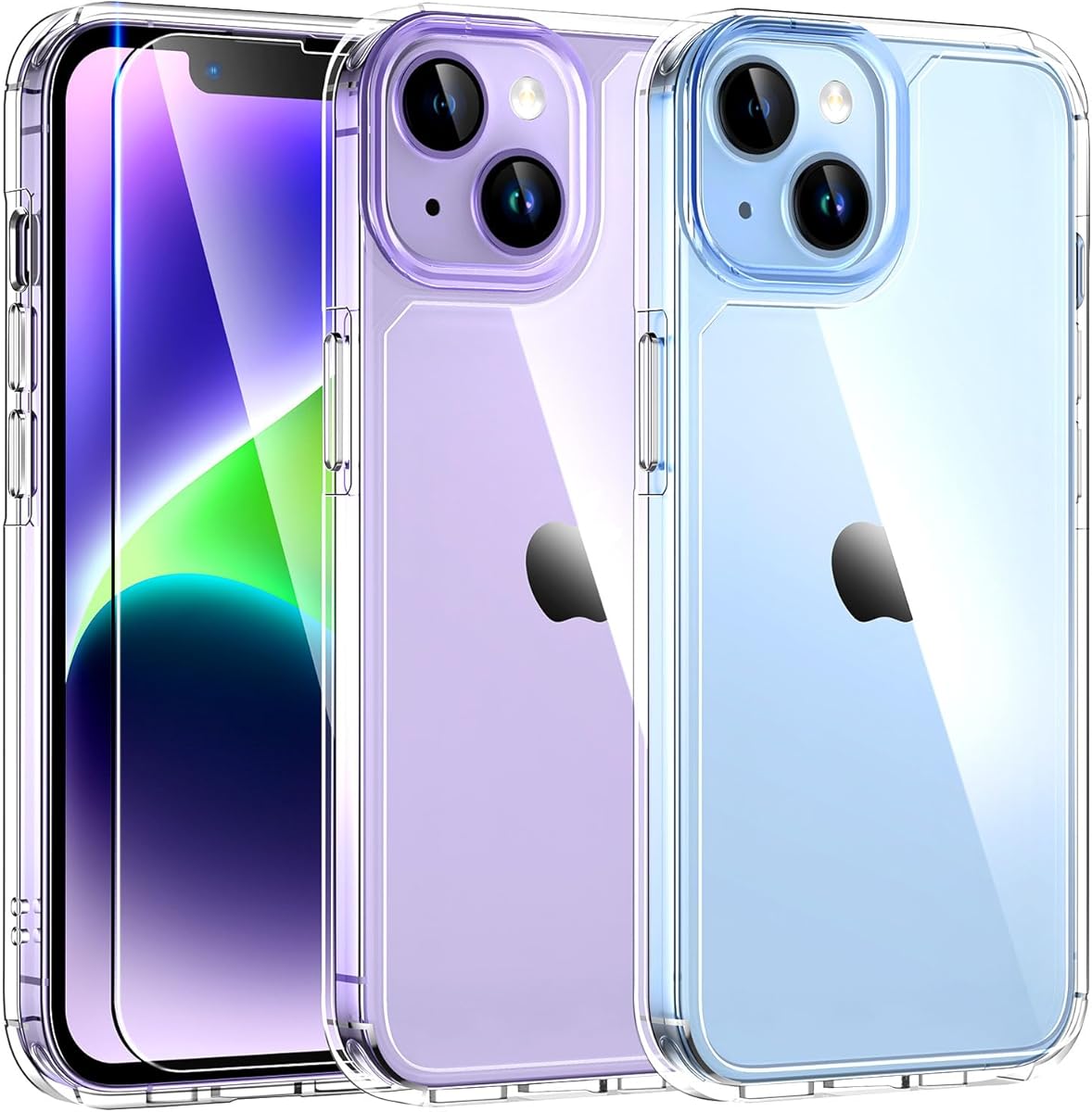 TAURI for iPhone 14 Case 6.1" with Screen Protector, Military-Grade Protection, [Anti-Yellowing] Shockproof Transparent Bumper Phone Cover - Clear