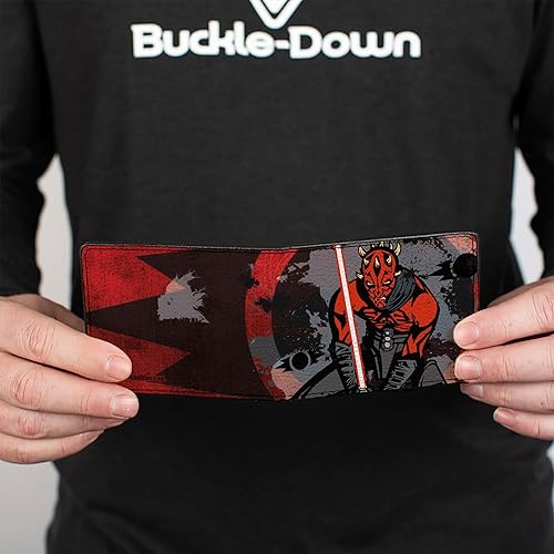 Miniatura 4 de Buckle-Down Billetera para hombre, plegable, clon Pose Splatter Reds, cuero vegano, Star Wars Darth Maul, 4.0 x 3.5 pulgadas, Star Wars Darth Maul,