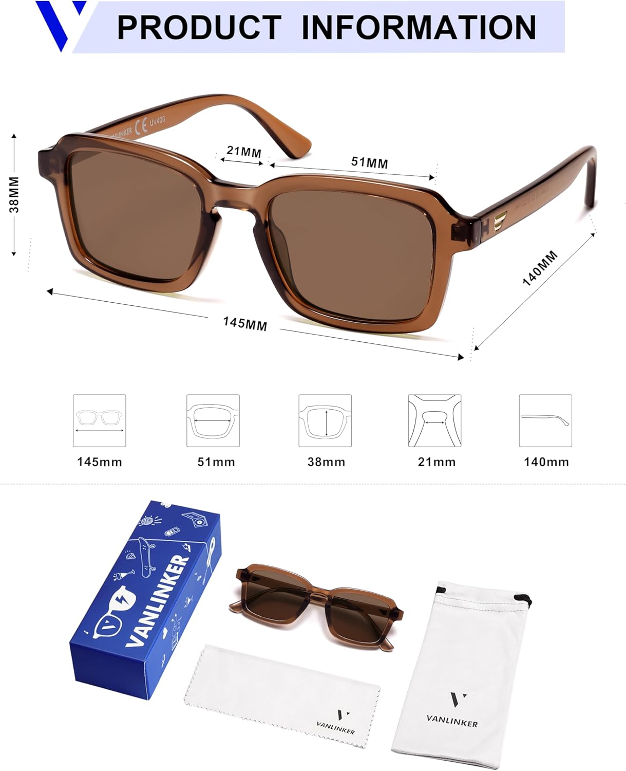 VANLINKER Polarized Trendy Square Sunglasses for Women Men 2025 Retro Chic Cute Shades VL9849 - Image 5