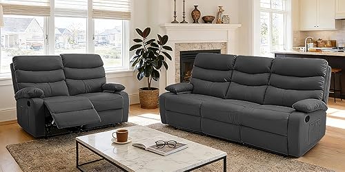 Vista 15 de Juego de sofá reclinable de cuero, sofá reclinable y sofá biplaza para sala de estar, caravana, asientos de teatro