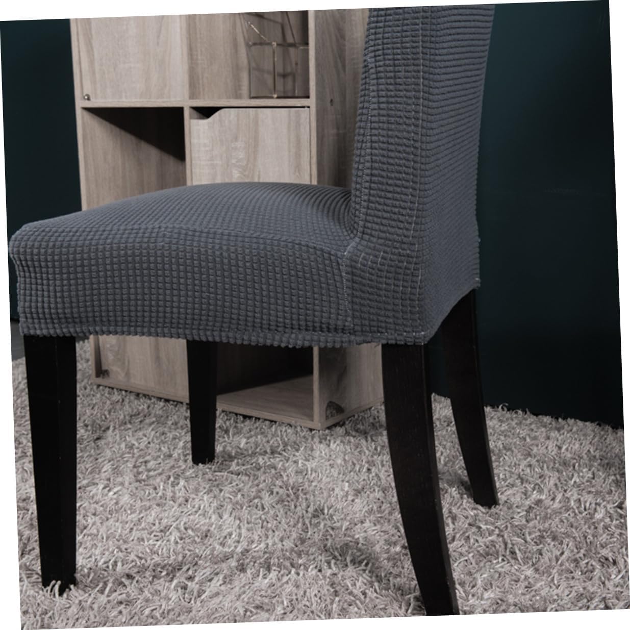 6pcs Elastic Stretchy Dining Chair Covers Polyester Chair Protector Universal Fit Removable Seat Slipcovers for Home Office Kitchen in Dark Grey