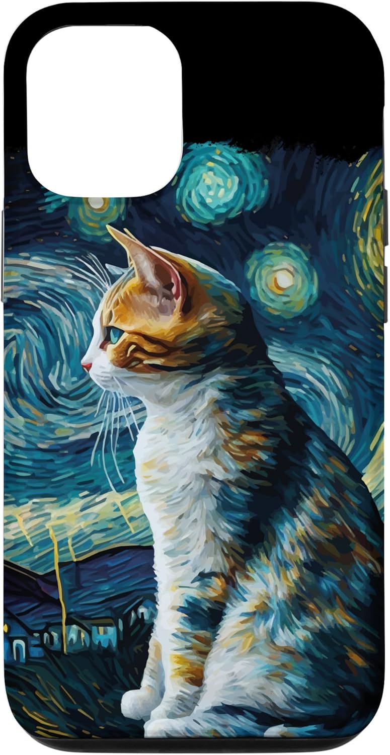 Cute Van Gogh Starry Night Cat Calico Cat Lover Funny Case for iPhone 12/12 Pro