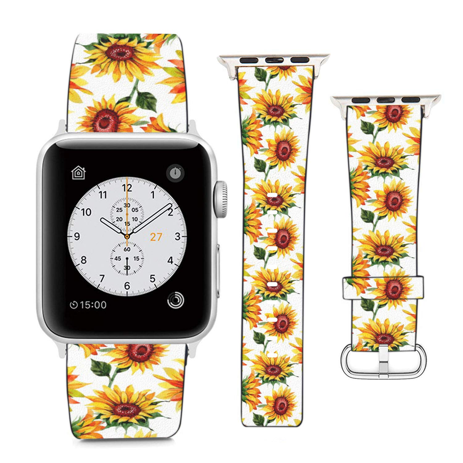 LhosteCompatible with Apple Watch Wristband 38mm 40mm, (Sunflower Pattern) PU Leather Band Replacement Strap for iWatch Series 5 4 3 2 1