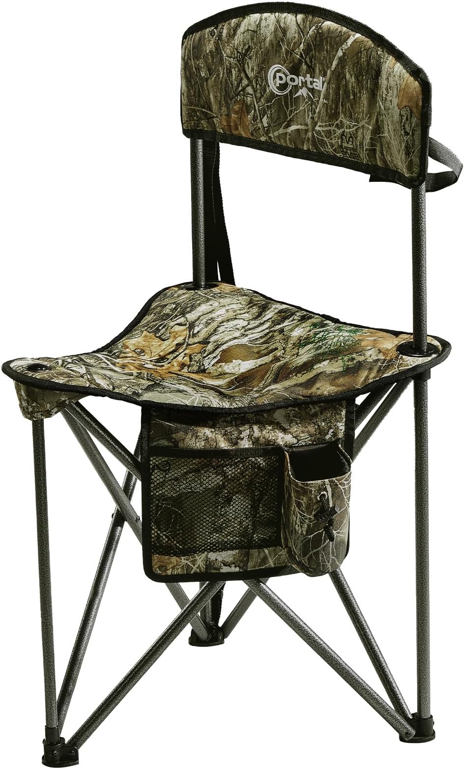 PORTAL Extra Large Quick Folding Tripod Stool with Backrest Fishing Camping Chair with Carry Strap (Camo)