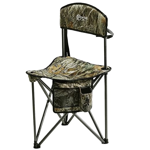 PORTAL Extra Large Quick Folding Tripod Stool with Backrest Fishing Camping Chair with Carry Strap (Camo)
