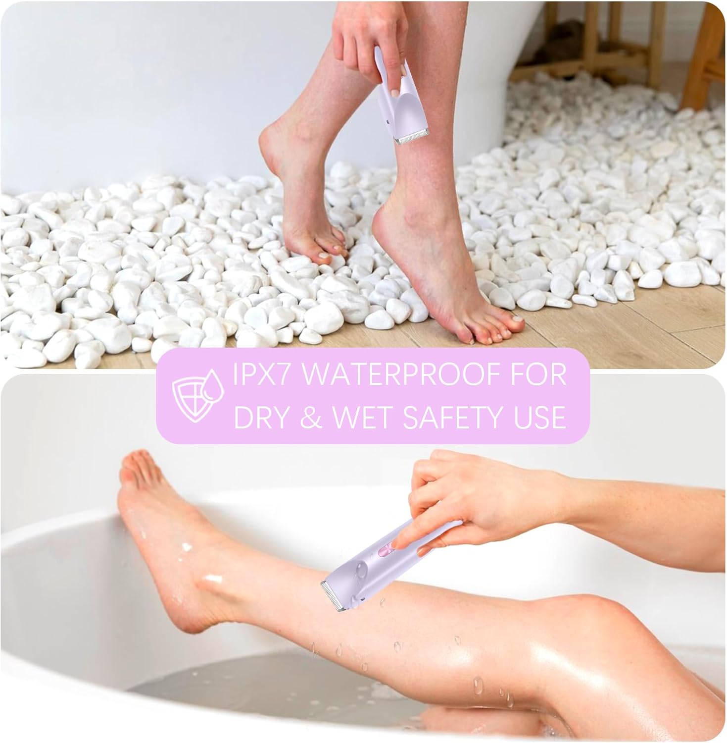 Bikini Trimmer for Women, 2 in 1 Dual-Head Electric Shaver for Women Pubic Hair, Waterproof Wet/Dry Use Body Hair Trimmer and Face Razors, Rechargeable Hair Removal for Bikini Legs Face Underarm Arm - Image 5