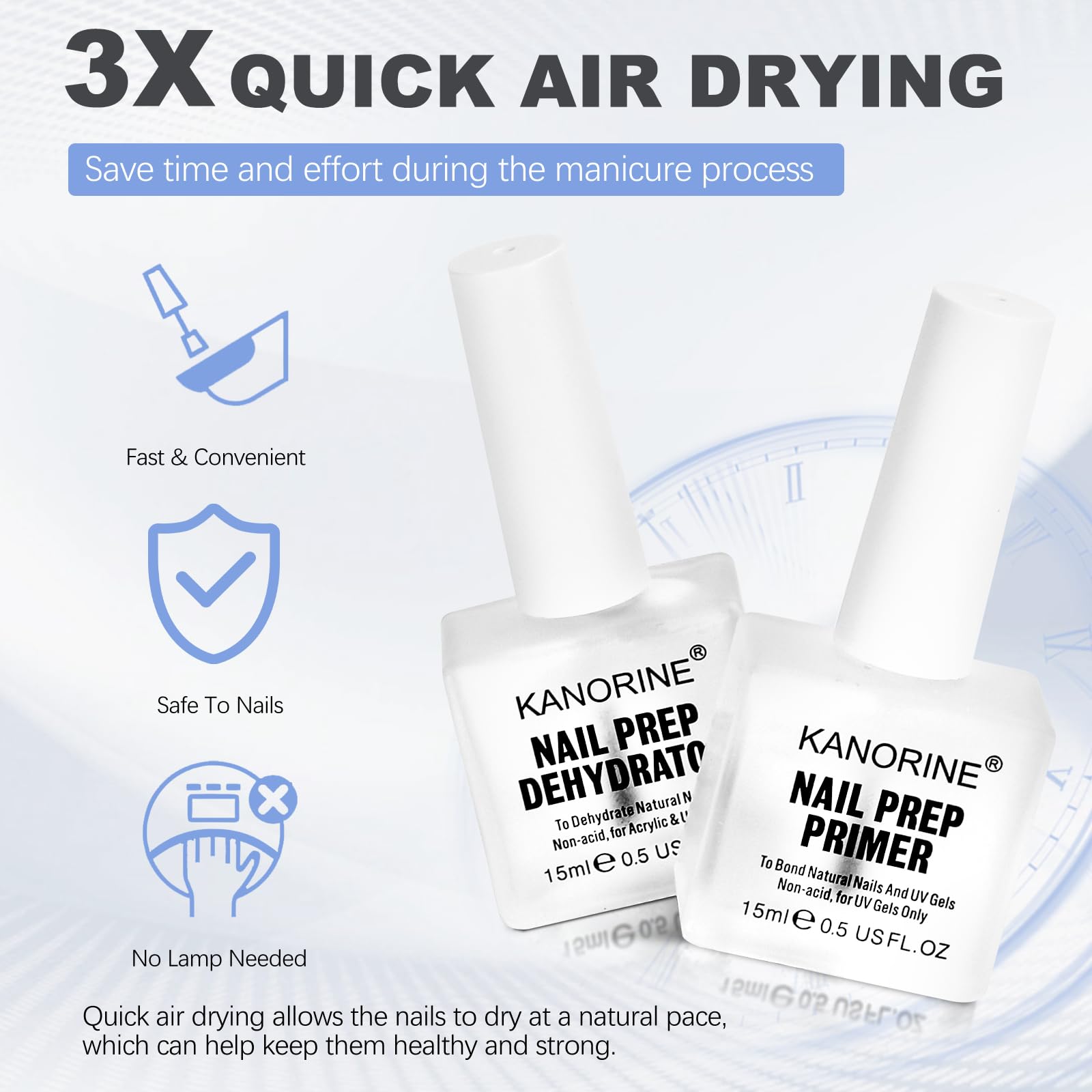 Kanorine Nail Primer & Nail Prep Dehydrate Set 15ml x2 Gel Nail Polish Bonding Helper Dehydrator & Bond Primer - Image 2