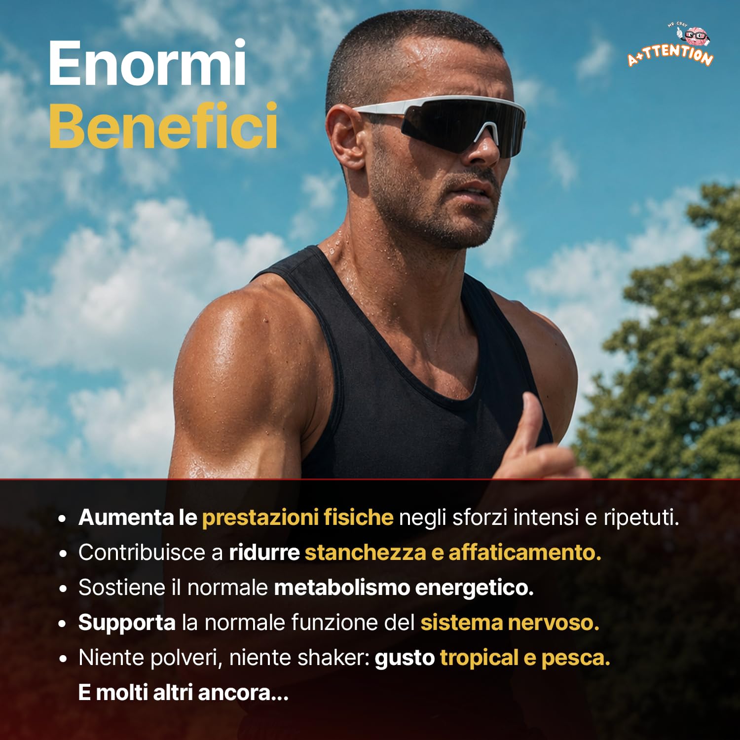 A+ttention Mr.Gray CREATINX|Creatina Bio Monoidrato 90 Gummies Prodotto a Freddo |Vitamina B6 e B12 | Forza Resistenza Performance |Gusto Tropical e Pesca|1 Mese di Fornitura|Senza Glutine e Lattosio