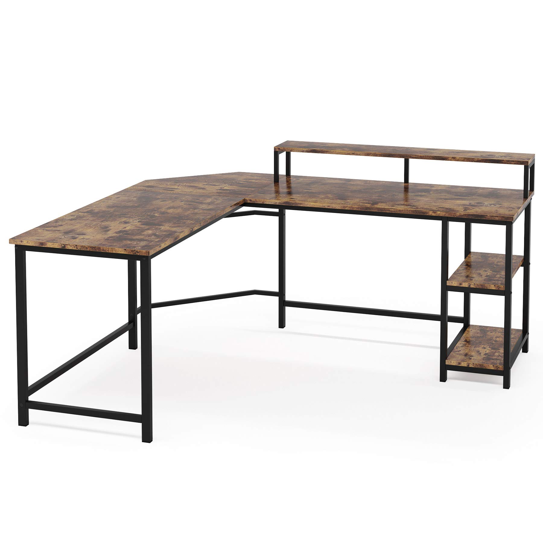 I0I&I0I Bureau, hoekbureau, L-vormig, computertafel, bureautafel, wit (135 x 55 x 76 cm