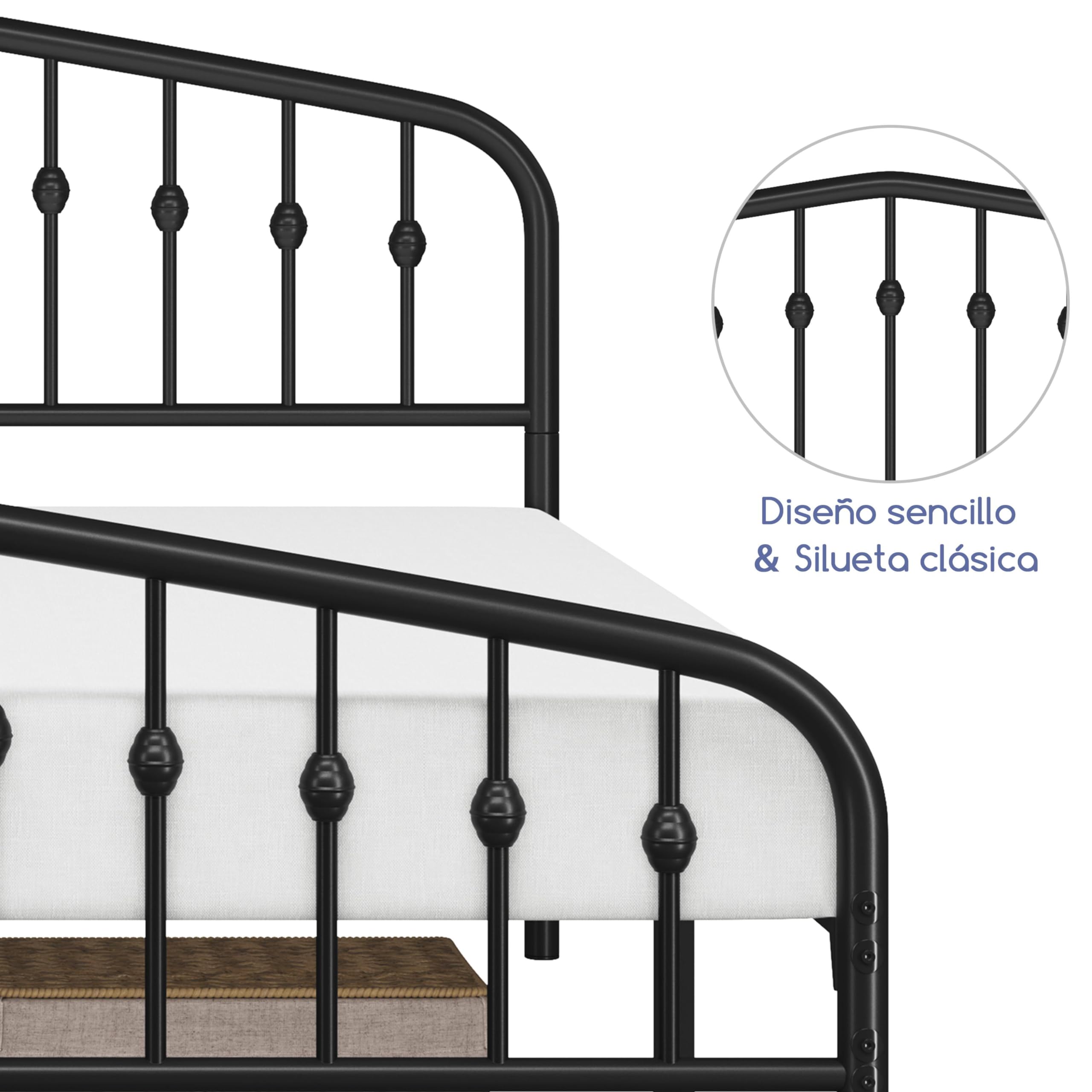 Yaheetech Marco de Cama de Metal Moderno 160 x 200 cm Negro