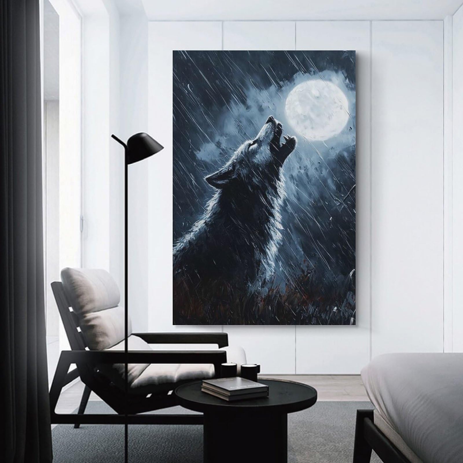 Junmoney Hanging Wall Art Werewolf Howling in Rain, 20x30inch(50x75cm), for Small Homes, Bedrooms Or Open Spaces, Wall Decor with Flexible Room Appeal