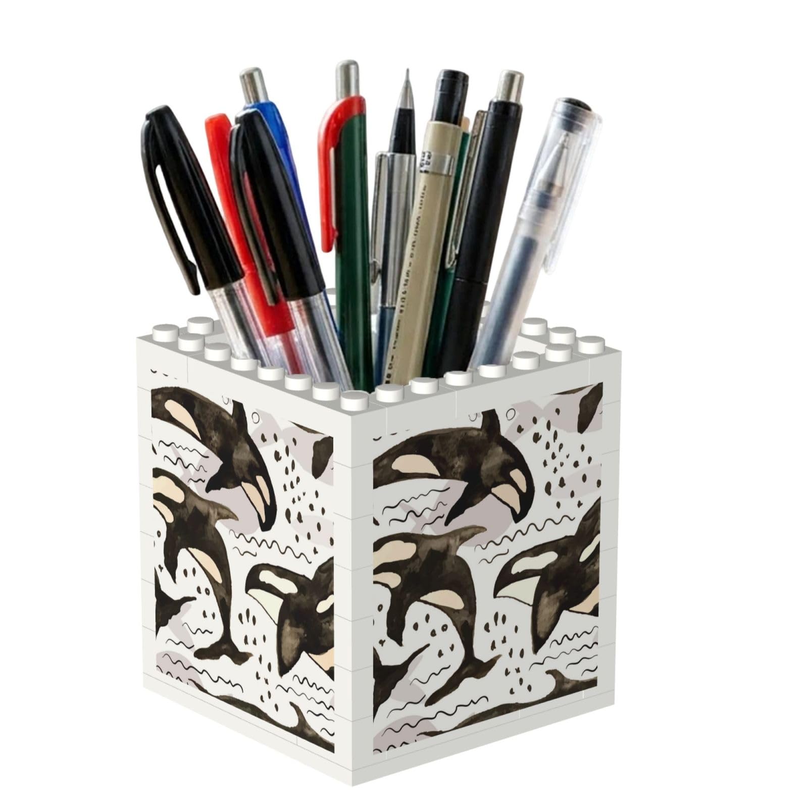 Poadnly Watercolor Orcas, Pen Pot Pencil Holder for Office Home School, Compact Desk Organiser for Office Stationery