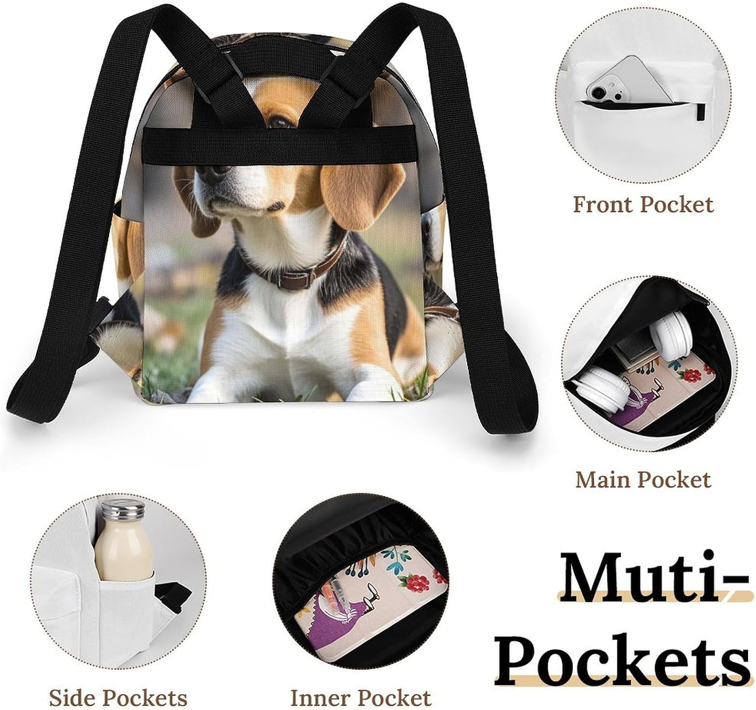 Waterproof Mini Backpack for Women - 10 Inch Oxford Lightweight Daypack Cute Bag Small Daypack Ovely Pet Dog Beagle Small Backpack Purse for Travel Work Weekender