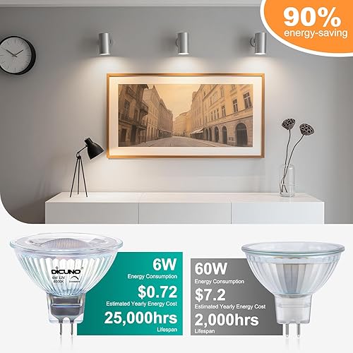 Miniatura 5 de DiCUNO Bombilla LED MR16 regulable, equivalente a 60 W, blanco natural de 4000 K, bombilla base GU5.3 de 6 W, ángulo de haz de 40 grados, 650 lm, 12
