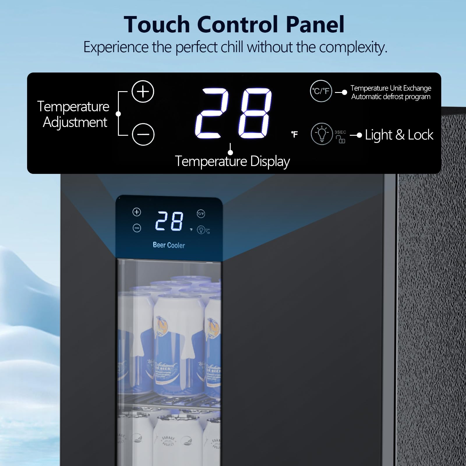 Cowsar 3.2 Cu. Ft. Beverage Refrigerator, 130-Can Beer Cooler With Glass Door, Adjustable Shelves, Digital Temperature Control (20°F–50°F), And LED Lighting For Home, Office & Bar, Black on Fridge.com - View 5