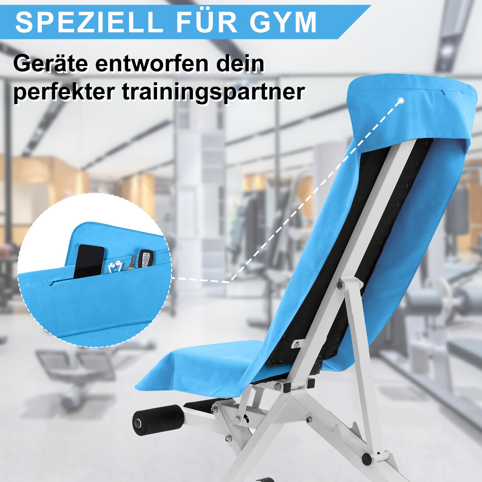 Pameil Asciugamano Microfibra, 120x50cm Asciugamano Palestra, Leggero & Assorbente Telo Palestra Microfibra Con Tasca Con Cerniera per Viaggi, Spiaggia, Yoga, Sauna