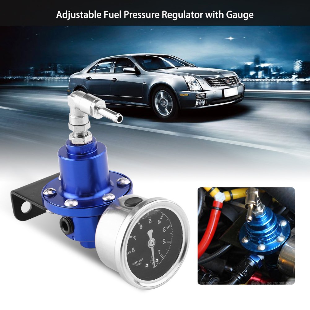 Akozon Regolatore Pressione Benzina | Regolatore di Pressione del Carburante FPR Regolabile in Alluminio con Manometro per Auto (Rosso)