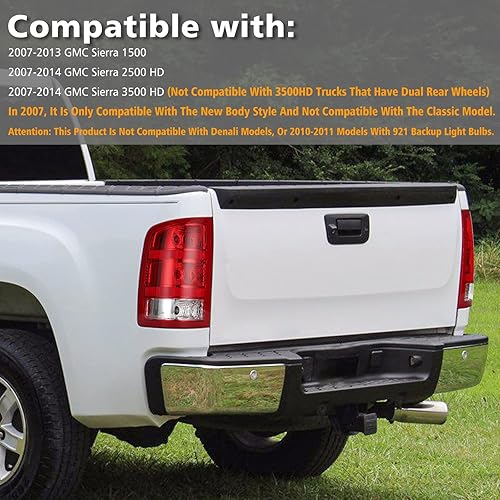 Miniatura 3 de Conjunto de luz trasera compatible con GMC Sierra 1500 2500HD 3500HD 2007-2013 estilo fábrica, luces traseras de repuesto para camioneta, lado del