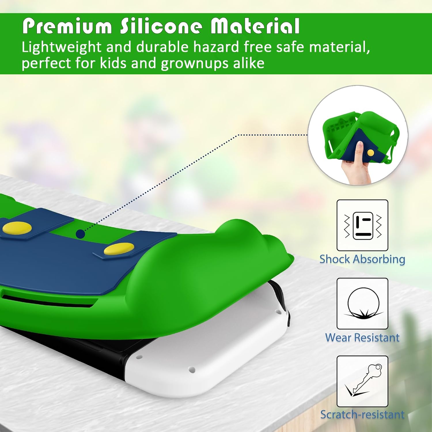 KENOBEE Silicone Case Compatible with Nintendo Switch OLED Model 2021, Soft Lightweight Ergonomic Grip Protective Cover with Shock-Absorption & Anti-Scratch Design for Switch OLED 7.0", Green - Image 3