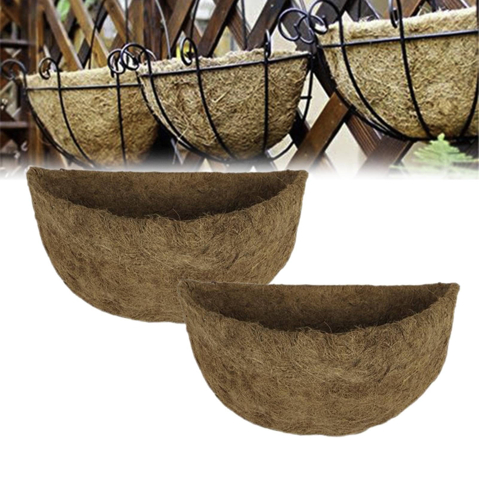 2PCS Coco Replacement Liners, Half Moon Hanging Basket Liners For Wall Planters, Wall Basket Half Round Plant Pot Coco Liner, For Window Box, Hanging Planters, Garden Flower Pot(14 inch)