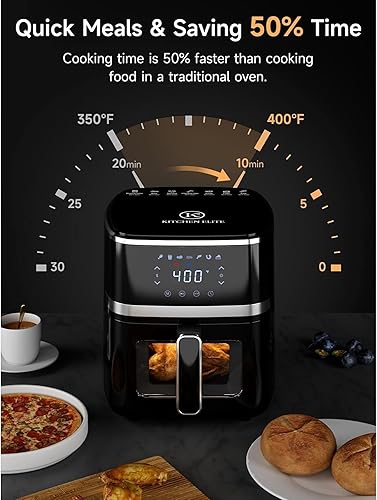 Miniatura 4 de Kitchen Elite Horno digital freidora de aire, olla compacta con ventana, 7 preajustes, cesta antiadherente para cocción rápida, fácil limpieza, 5.28