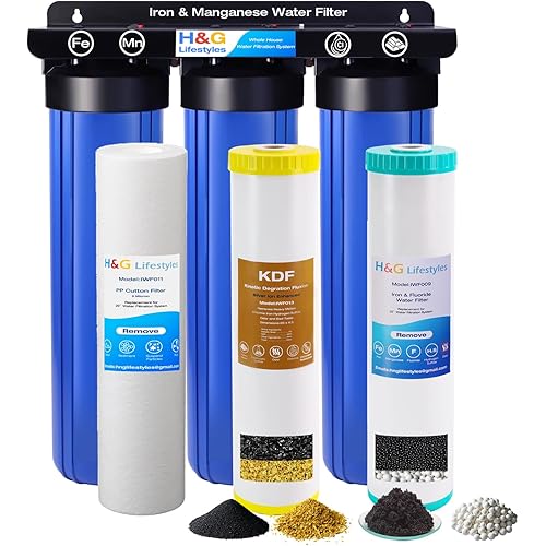 H&G Lifestyles Whole House Water Filter System,Iron Filter for Well Water,Remove Sulfur Odor Chlorine and Heavy Metal,Improve Water Taste, 3 Stage Home Water Softener Filtration System