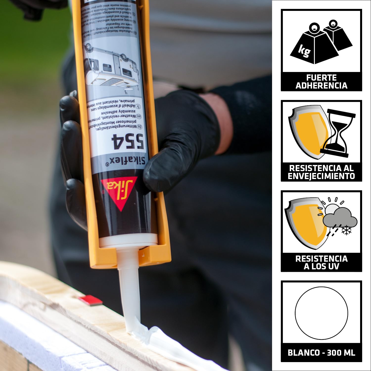 SIKA - Adhesivo de montaje STP - Sikaflex 554 blanco - Componentes y cargas dinámicas grandes - Construcción - Resistente a la intemperie - 300 ml