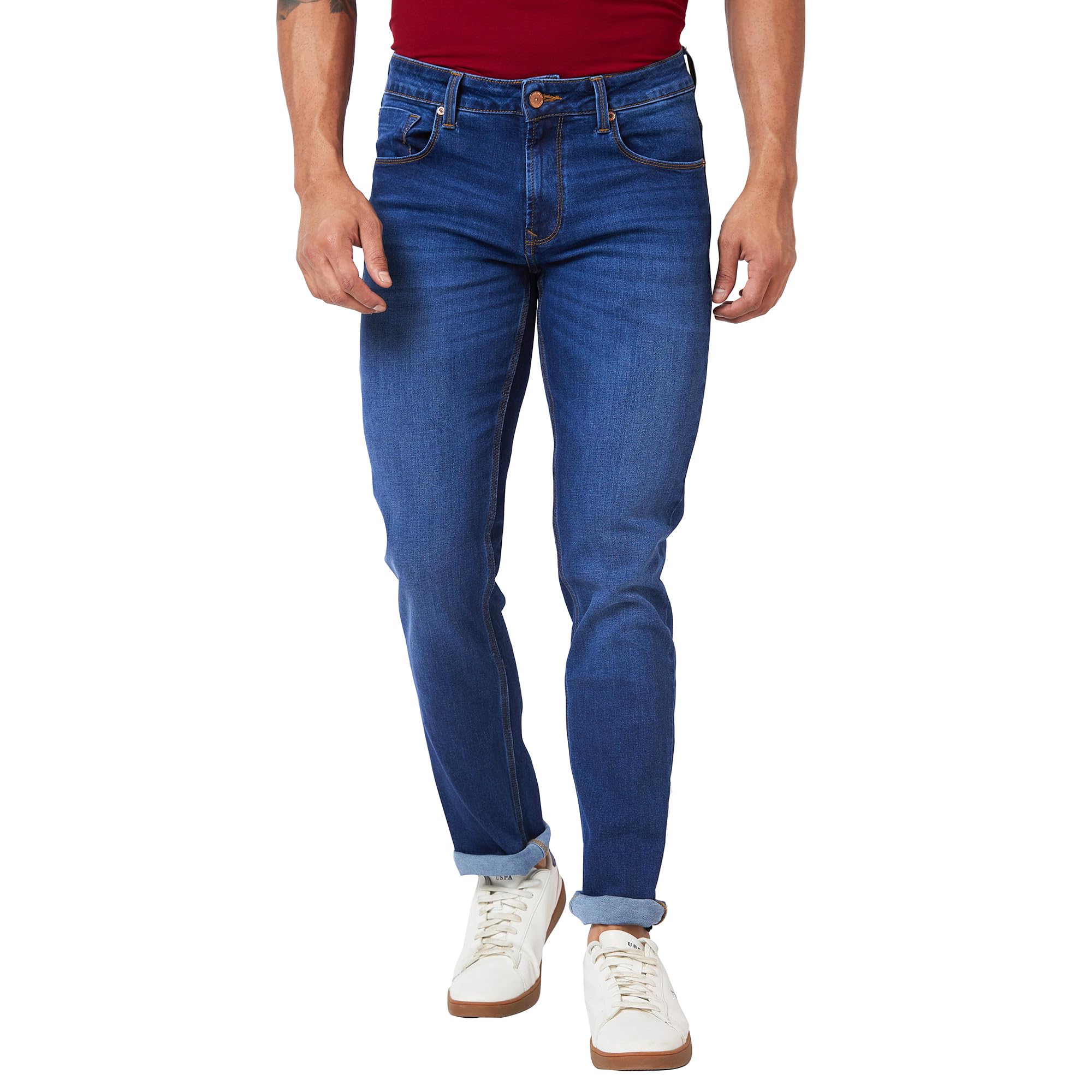 Mid-Rise Regular Fit Blue Jeans for Men-image-31