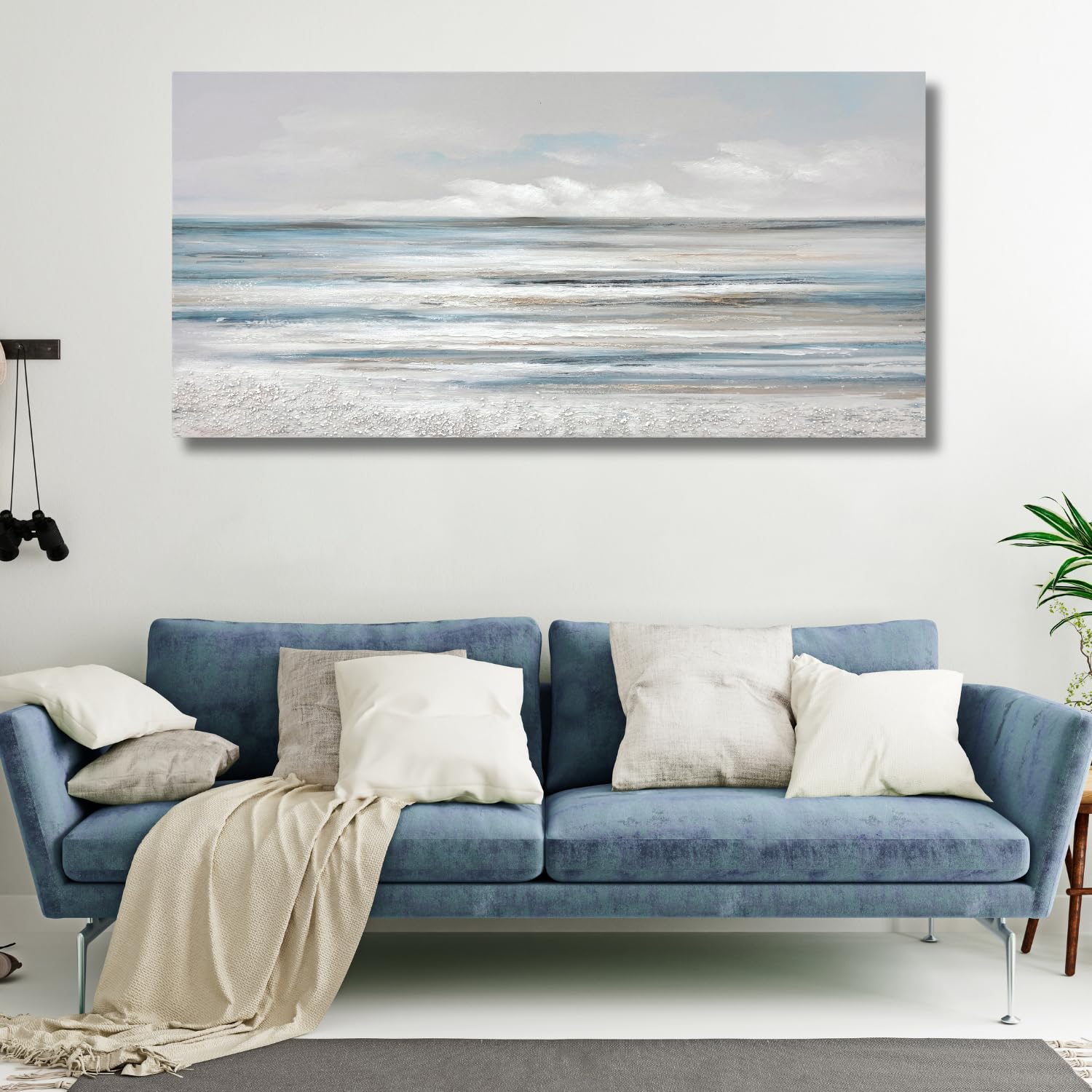 TRAIN2 ART Abstract Wall Art Modern Coastal Wall Decor Textured Blue and White Sea Background Canvas Wall Art for Living Room Bedroom Kitchen Office 20