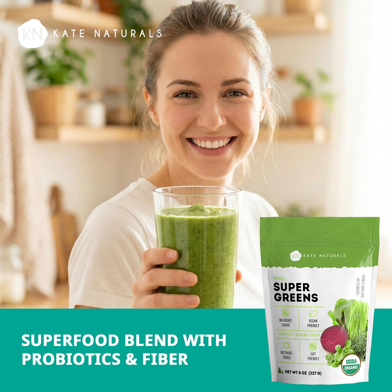 Kate Naturals Organic Super Greens Powder (30 Servings, 8oz, Natural) — Amazon image 3