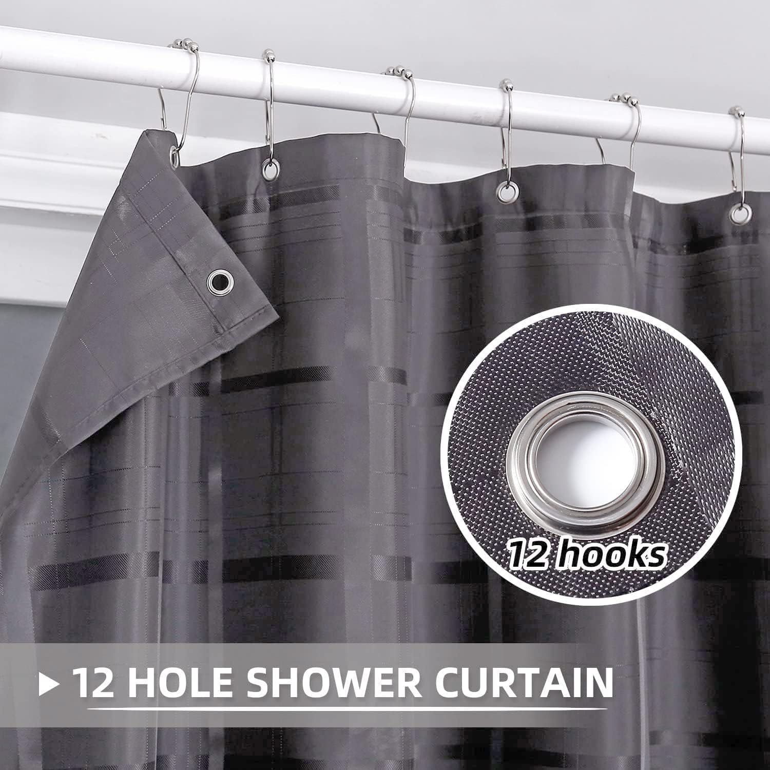 SpaceDresser Jacquard Fabric Shower Curtain，Shower Curtain Liner, Hotel Quality Plaid Weave Bathroom Curtain with Grommets, 72 x 72 Inches Long Waterproof Shower Curtains Grey