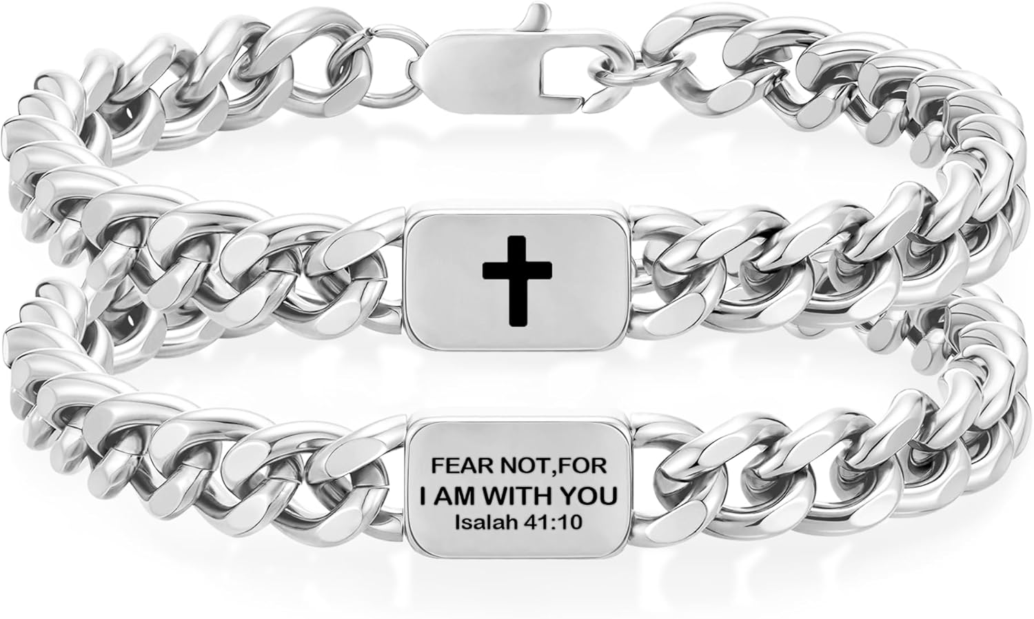 Easter Basket Stuffers Bible Verse Cross Bracelet For Men Boys Stainless Steel Cuban Link Bracelets For Men Christian Stuff Accessories Confirmation Baptism Gifts For Boys Mens