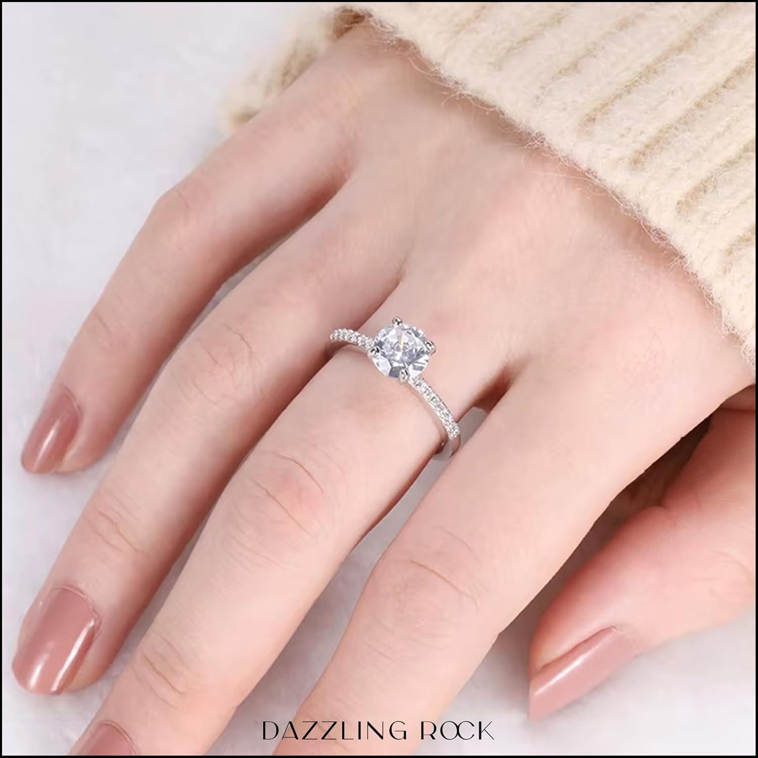 Dazzlingrock Collection GRA Certified D Color VVS1 1.20 Cttw Round Center Moissanite & Side Cubic Zirconia Classic Engagement Ring for Women in 925 Sterling Silver - Image 2