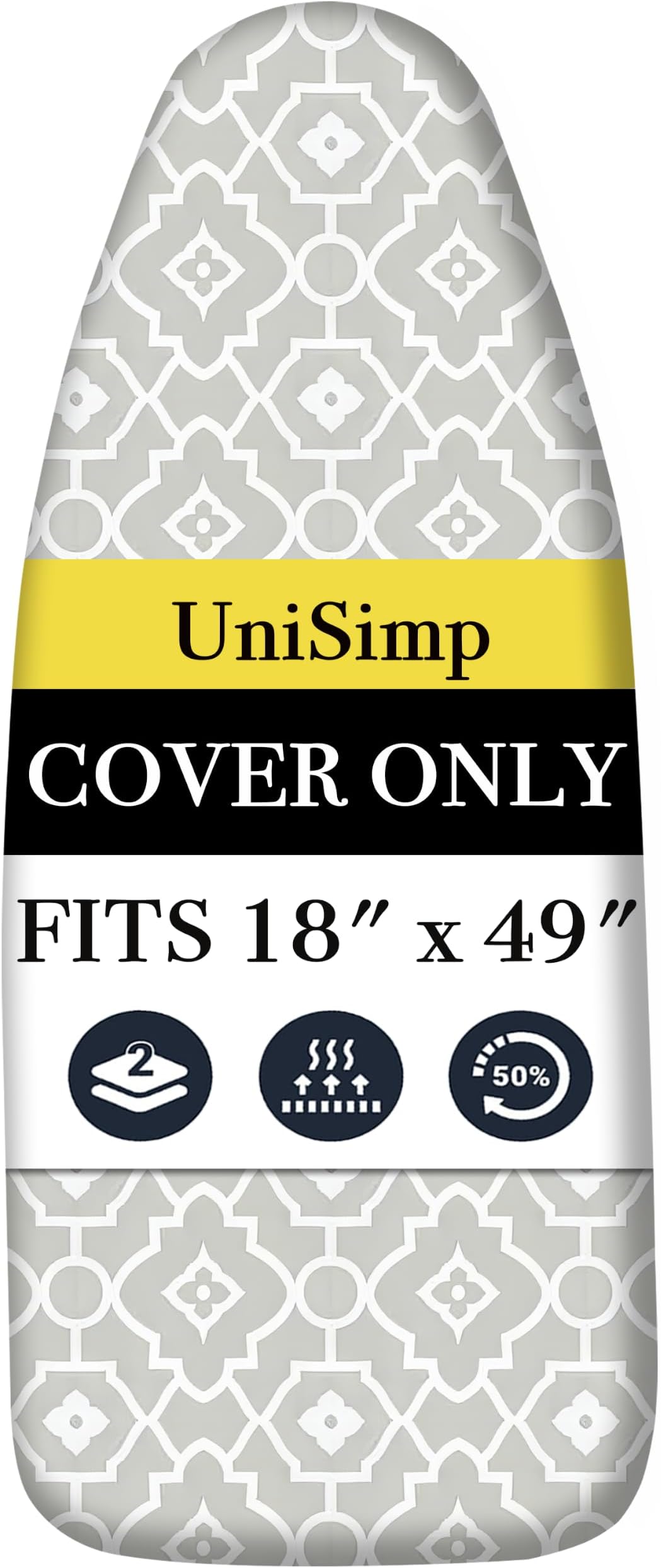 UniSimp Ironing Board Cover and Pad 18"x49" Extra Thick Natural Cotton, Scorch and Stain Resistant Iron Board Cover, Wide Ironing Board Cover with Fasteners Heavy Duty Heatproof Elastic Edge Geometric
