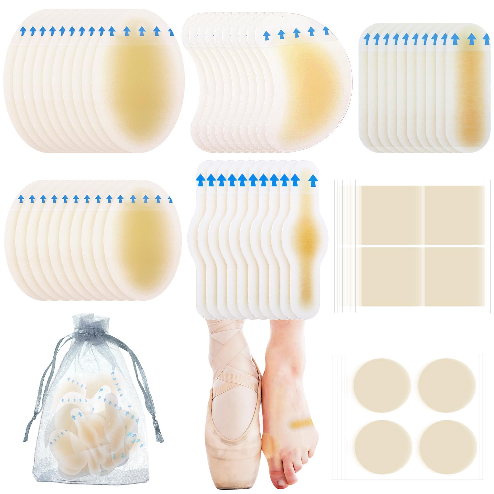 Mepase 120 Pcs Foot Blister Bandages for Heels Toes Dancer Dots Water Resistant Gel Pads Hydrogel Patches New Shoes Blister Prevention Supplies