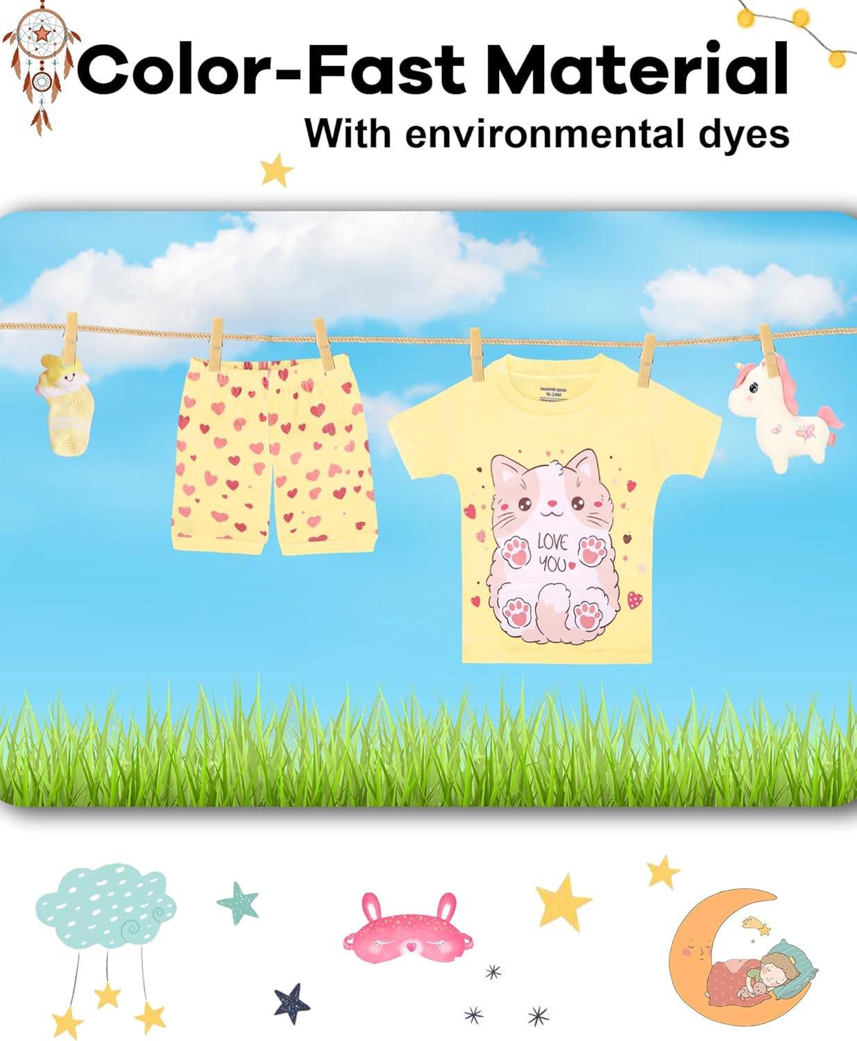 DAUGHTER QUEEN Girls Summer Pajamas Set 4 Pieces 100% Cotton Sleepwear Size 18 Months-12 Years - Image 7