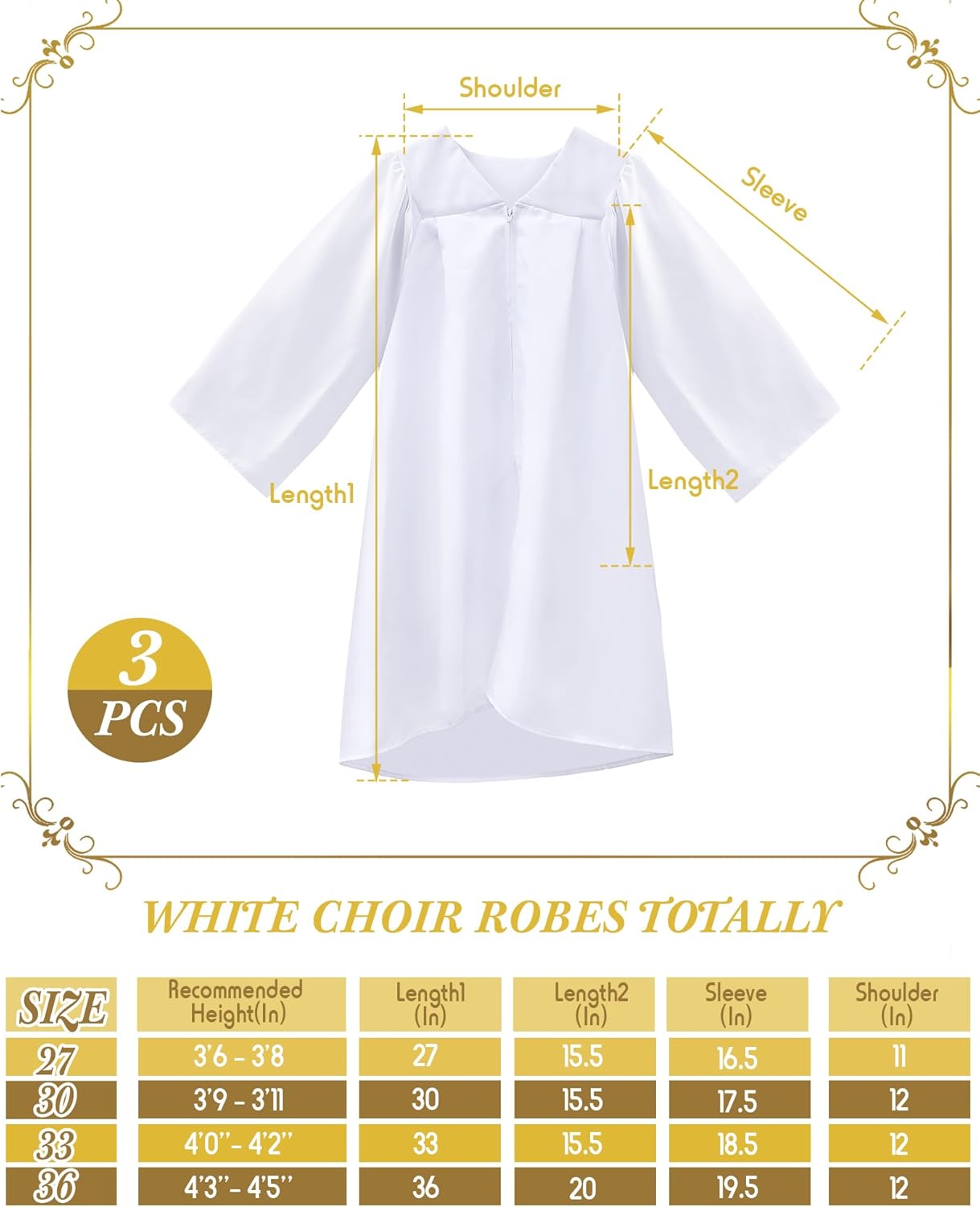 Toulite 3 Pcs Unisex Choir Robes for Kids White Baptism Robes Children for Water Baptism Church Event Pastor Judge Costume - Image 2