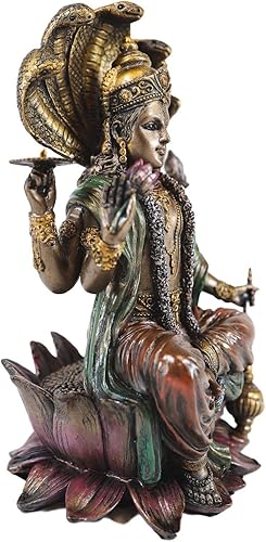 Miniatura 2 de Ebros Gift Dios hindú Señor Vishnu sentado en cabezas de cobra Estatua del trono Narayana El preservador y protector Figurilla Panchayatana Puja