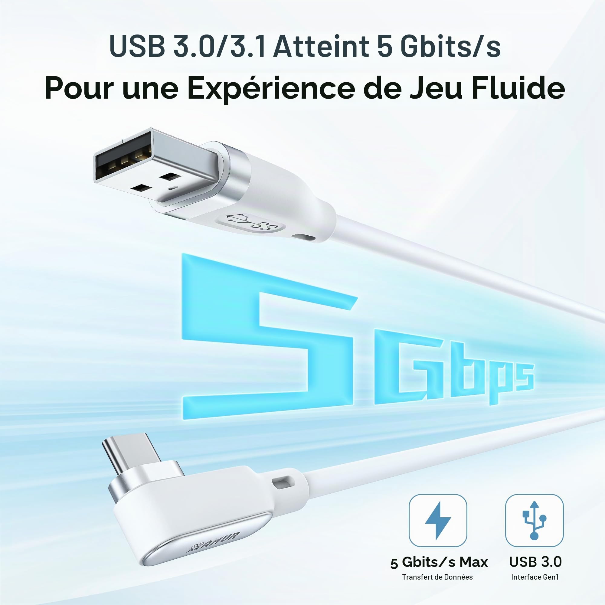 AMVR 16FT (5 m) Câble de liaison de recharge Accessoires compatibles avec Meta Quest 3/3S - Câble de données avec port de recharge rapide séparé, transfert haut débit max. 5 Gbps vers PCVR/SteamVR