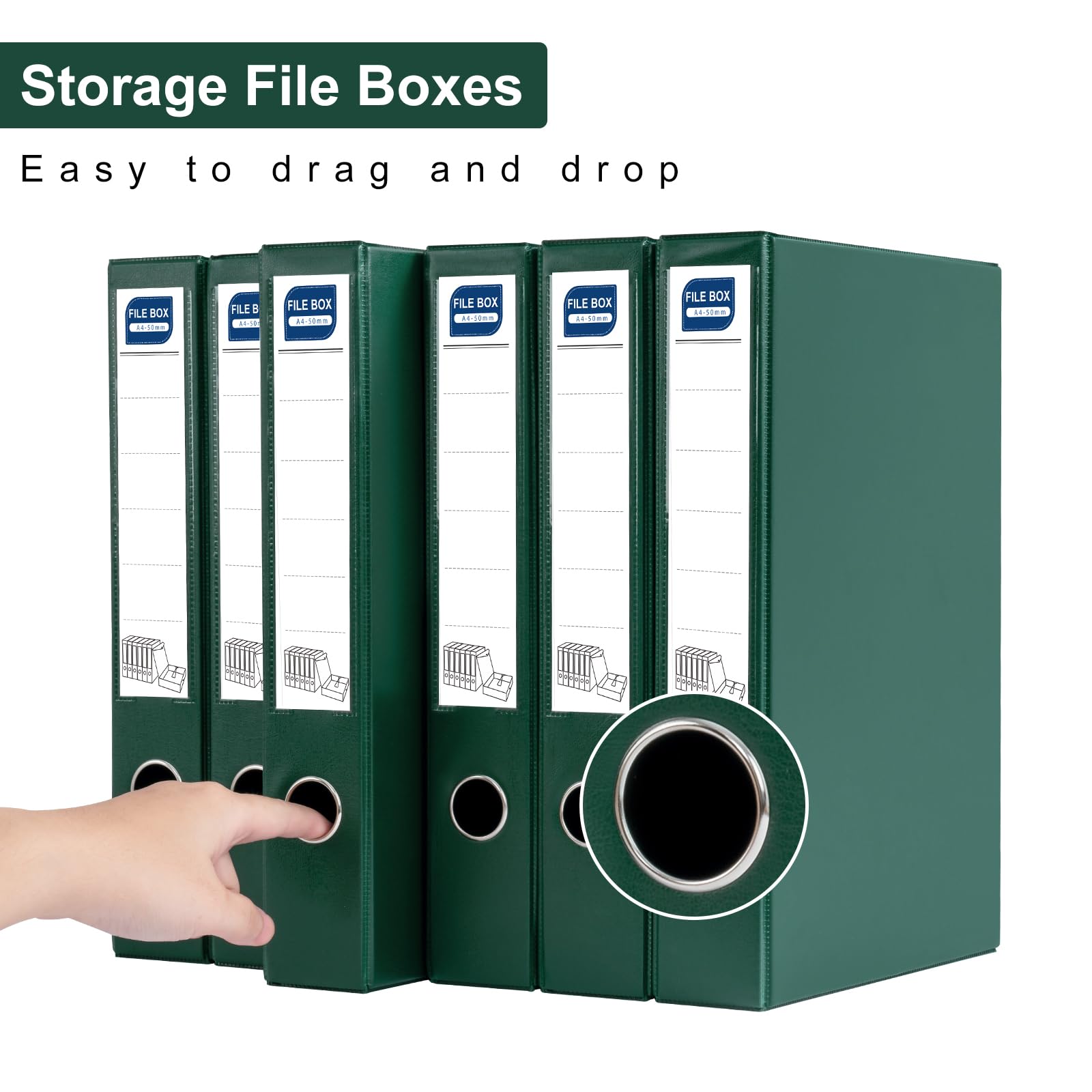 Scatola Archivio, 6 Pezzi Scatola Archivio con Coperchio, Formato A4, Dorso da 50 mm, Scatola per Documenti in plastica per ufficio, Scuole (Verde)