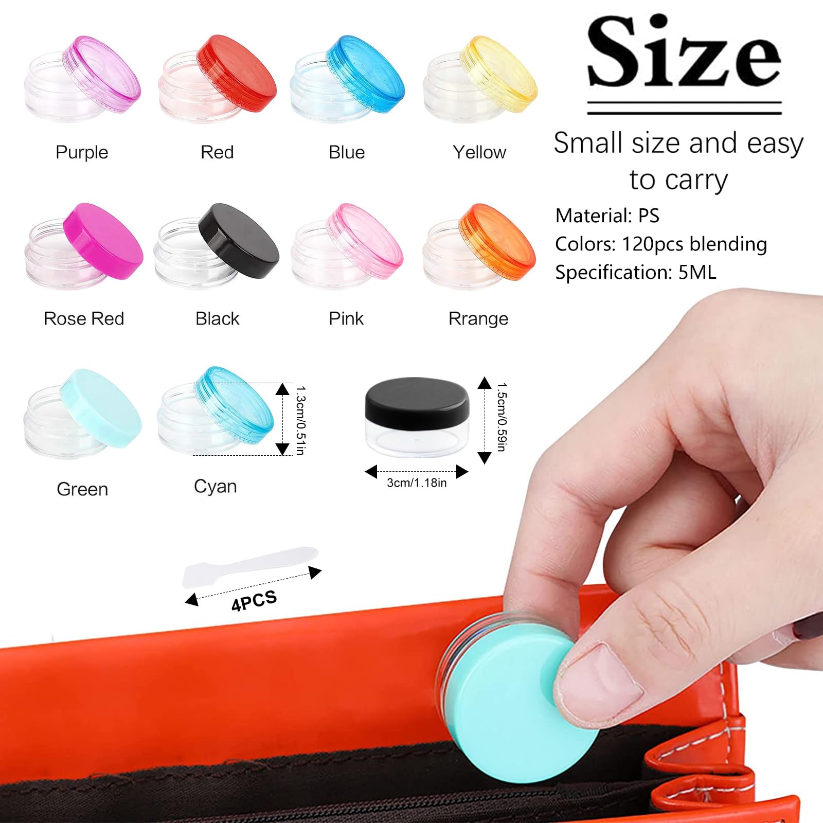 120 contenitori da 5 ml, per crema PS con 4 mini spatole per cosmetici, balsamo per labbra, crema per unghie, strass, pigmenti, ombretti